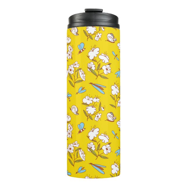 Bouteilles Isothermes Motif d'été sans soudure avec plantes fleuris et (Devant)
