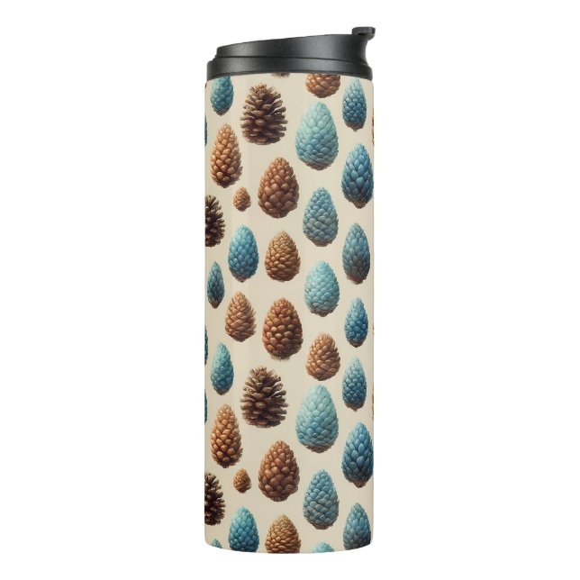 Bouteilles Isothermes Motif d'hiver de Pinecone bleu et Brown (Tourné sur la gauche)
