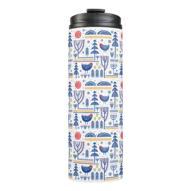 Bouteilles Isothermes Motif d'oiseau d'hiver d'art populaire (Devant)