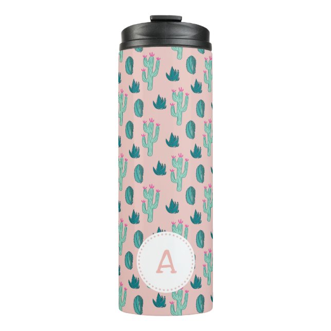 Bouteilles Isothermes Motif Doodle Cactus mignon | Monogramme (Devant)