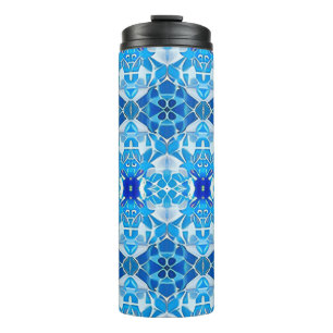 Bouteilles Isothermes Motif en carreaux bleu turquoise, gris et cobalt