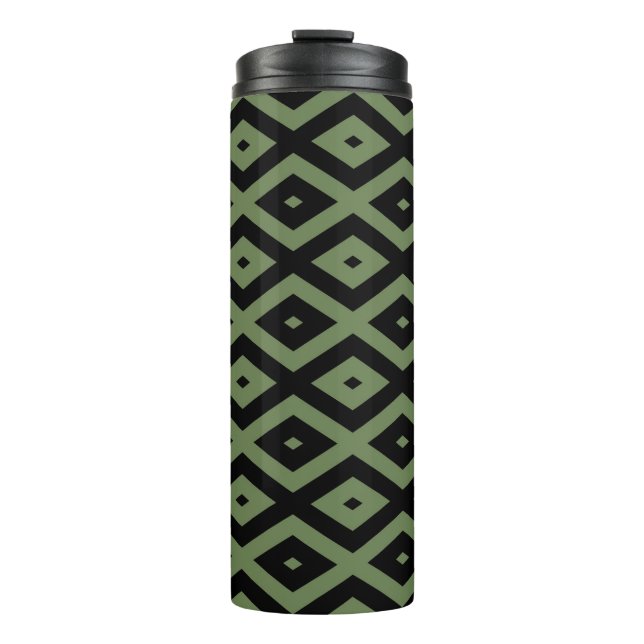 Bouteilles Isothermes Motif en diamant vert olive et noir (Devant)
