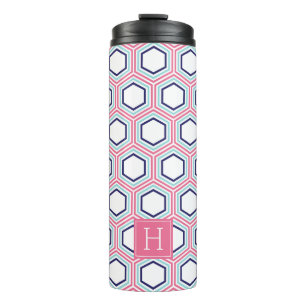 Bouteilles Isothermes Motif et monogramme géométrique rose et bleu