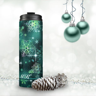 Bouteilles Isothermes Motif Flocons de Neige les Plus Jolis Vert ID846