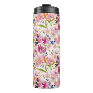 Bouteilles Isothermes Motif floral aquarelle rose shabby chic