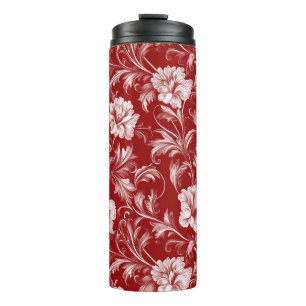 Bouteilles Isothermes Motif floral baroque monochromatique, blanc sur ro
