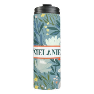 Bouteilles Isothermes Motif floral bleu et blanc personnalisé