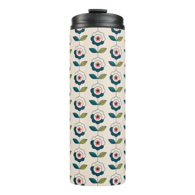 Bouteilles Isothermes Motif floral de rétro turquoise (Devant)