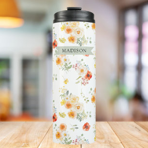 Bouteilles Isothermes Motif floral ensoleillé personnalisé avec nom en a