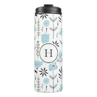 Motif floral scandinave bleu Monogramme