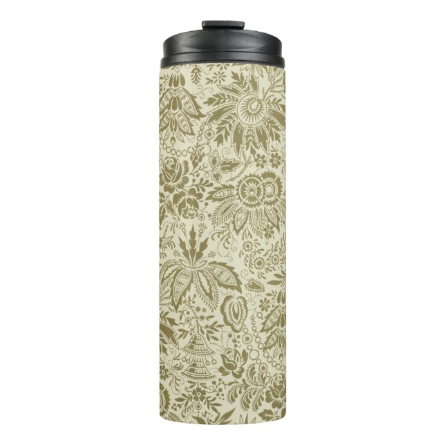 Bouteilles Isothermes Motif Floral Vert Sage Antique Damas (Devant)