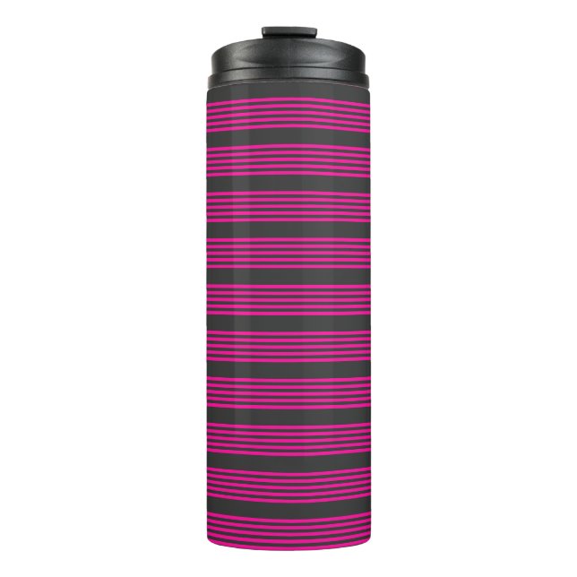 Bouteilles Isothermes Motif Fuchsia et charbon de bois cinq bandes (Devant)