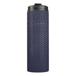 Bouteilles Isothermes Motif géométrique bleu marine Rose en cuivre