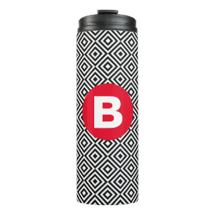 Bouteilles Isothermes Motif géométrique noir et blanc Monogramme rouge