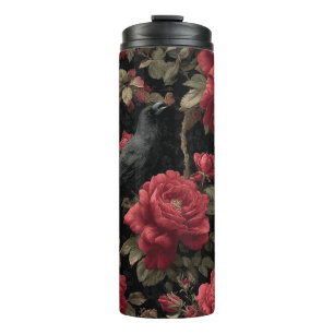 Bouteilles Isothermes Motif gothique avec roses rouges et corbeaux