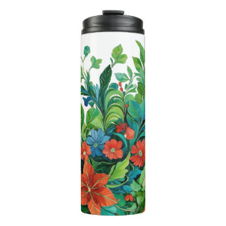 Bouteilles Isothermes Motif Nature Riche avec Fleurs Rouges & Feuilles B