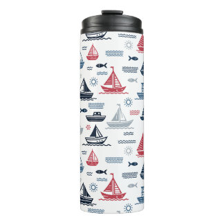 Bouteilles Isothermes Motif nautique avec voiliers et poissons