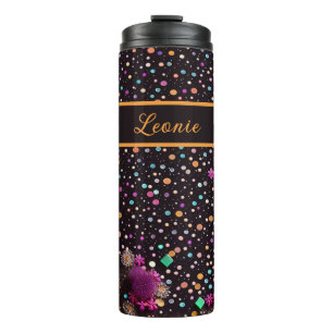 Bouteilles Isothermes Motif noir avec des points et des fleurs colorés