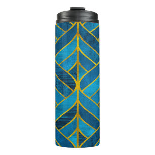 Bouteilles Isothermes Motif or et bleu sur grunge arrière - plan, coutu