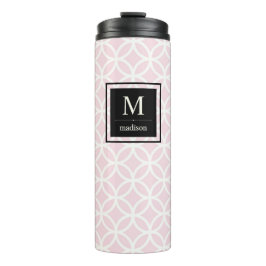 Bouteilles Isothermes Motif rose et blanc chic avec Monogramme noir