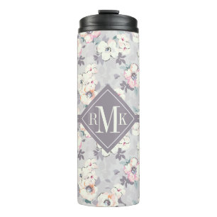 Bouteilles Isothermes Motif rose mou d'aquarelle du monogramme  
