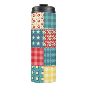 Bouteilles Isothermes Motif sans couture. Arrière-groupe patchwork vinta