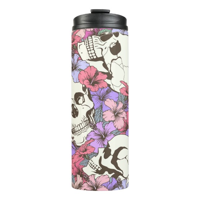 Bouteilles Isothermes Motif sans couture avec crânes trouver des fleurs (Devant)