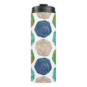 Bouteilles Isothermes Motif sans couture beige, verte et violette.