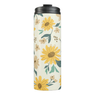 Bouteilles Isothermes Motif sans couture de tournesol. Marguerite jaune