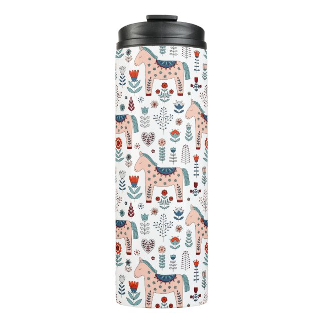 Bouteilles Isothermes Motif scandinave d'art populaire de cheval (Devant)