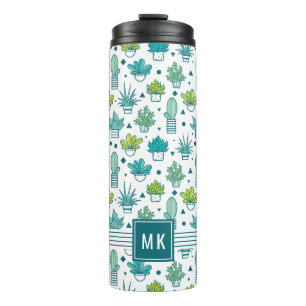Bouteilles Isothermes Motif succulent d'aquarelle verte et bleue