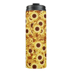 Bouteilles Isothermes Motif Tournesol, Or, Jaune et Marron
