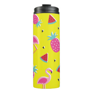 Bouteilles Isothermes motif tropical à ananas rose, flamants roses, w