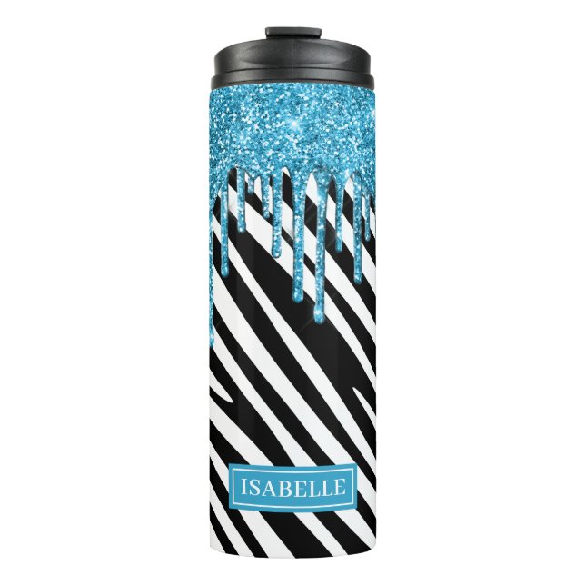 Bouteilles Isothermes Motif Zebra Stripe avec Parties scintillant bleue (Devant)
