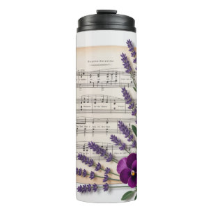 Bouteilles Isothermes Musique vintage et composition florale de pensées