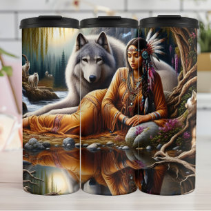 Bouteilles Isothermes Native Tranquil Reflection, Woman and Wolves.