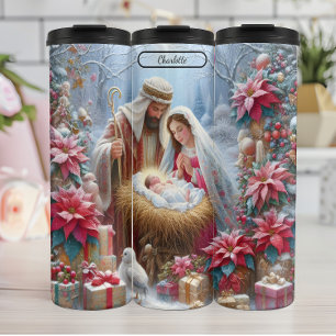 Bouteilles Isothermes Nativité d'hiver, lumière de la Sainte Famille