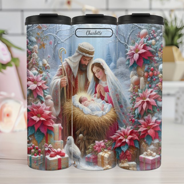 Bouteilles Isothermes Nativité d'hiver, lumière de la Sainte Famille (Créateur téléchargé)