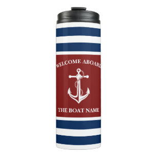 Bouteilles Isothermes Nautical Navy Blue Welcome Aboard Nom du bateau An