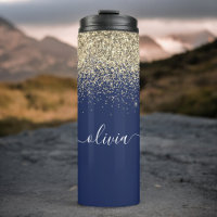 Navy Blue Gold Glitter Féminin Fitness Monogramme 