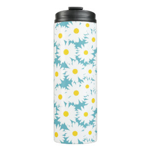 Bouteilles Isothermes Négative Space Daisies blanc jaune sur bleu
