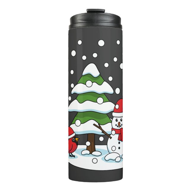 Bouteilles Isothermes Neige tombant sur Cardinal, Snowman et Pine Tree (Devant)