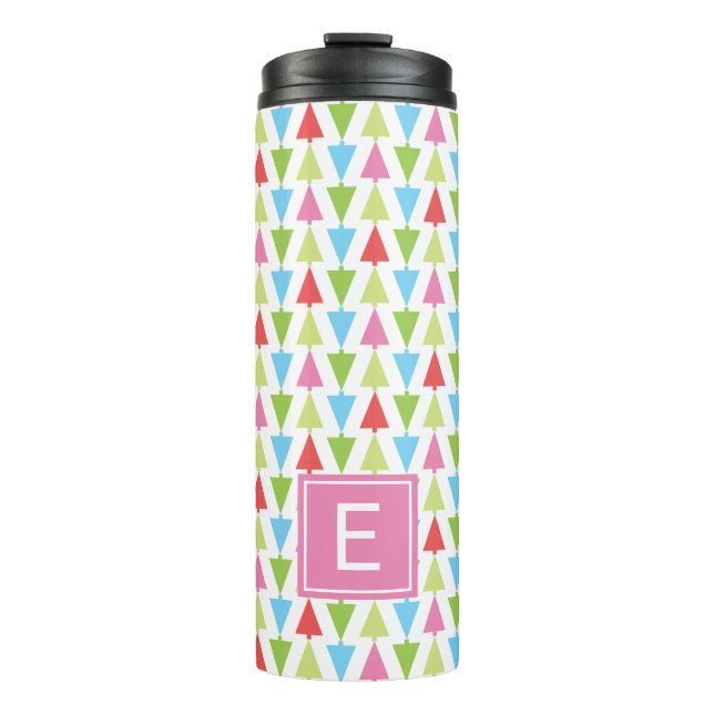 Bouteilles Isothermes Noël Arbre Motif de vacances Monogramme rose (Devant)