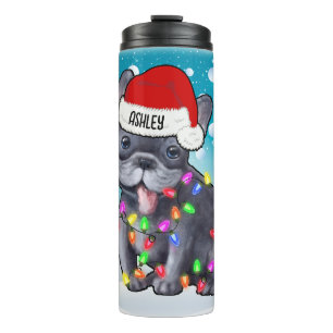 Bouteilles Isothermes Noël personnalisé French Buldog Head Santa Hat