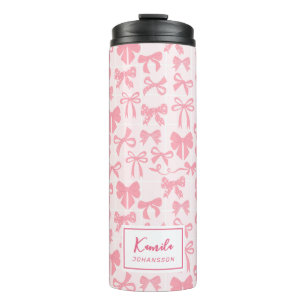 Bouteilles Isothermes Nœud Coquette Rose Féminin avec Nom