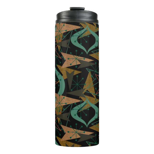Bouteilles Isothermes Noir, Aqua, Flèches Faux Bois | Mid Century Modern (Devant)
