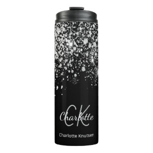 Bouteilles Isothermes Nom de monogramme pailleté argent noir