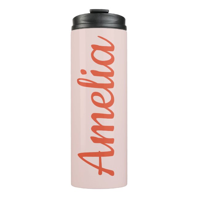 Bouteilles Isothermes Nom de Script Personnalisé Faveur de Mariage Rose  (Devant)