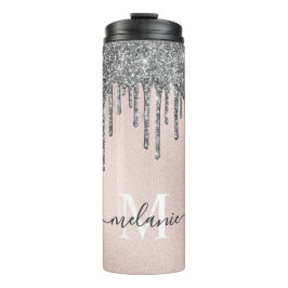 Bouteilles Isothermes Nom du monogramme rose pâle Silver Parties scintil