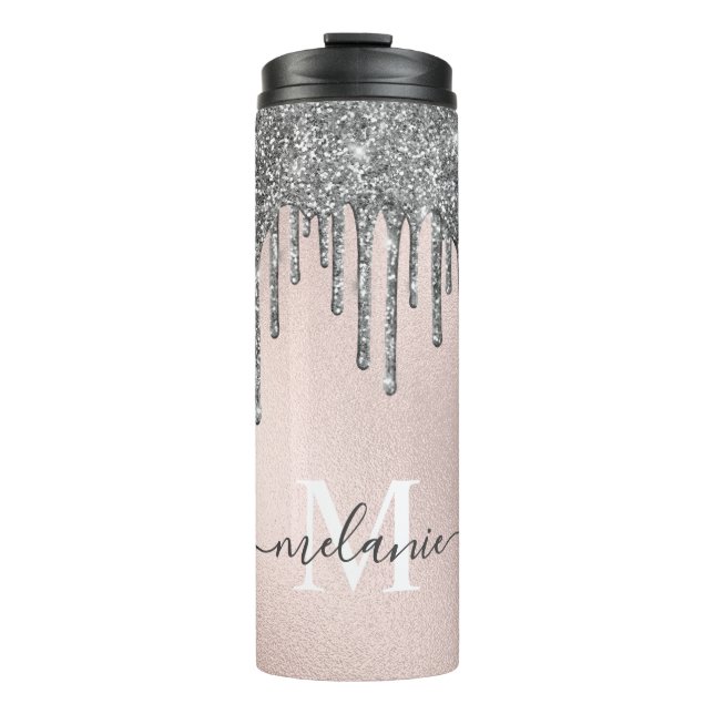Bouteilles Isothermes Nom du monogramme rose pâle Silver Parties scintil (Devant)